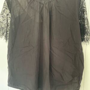 Women’s XL Black Lace Sleeve Top Viscose Blouse Elegant Dressy Top